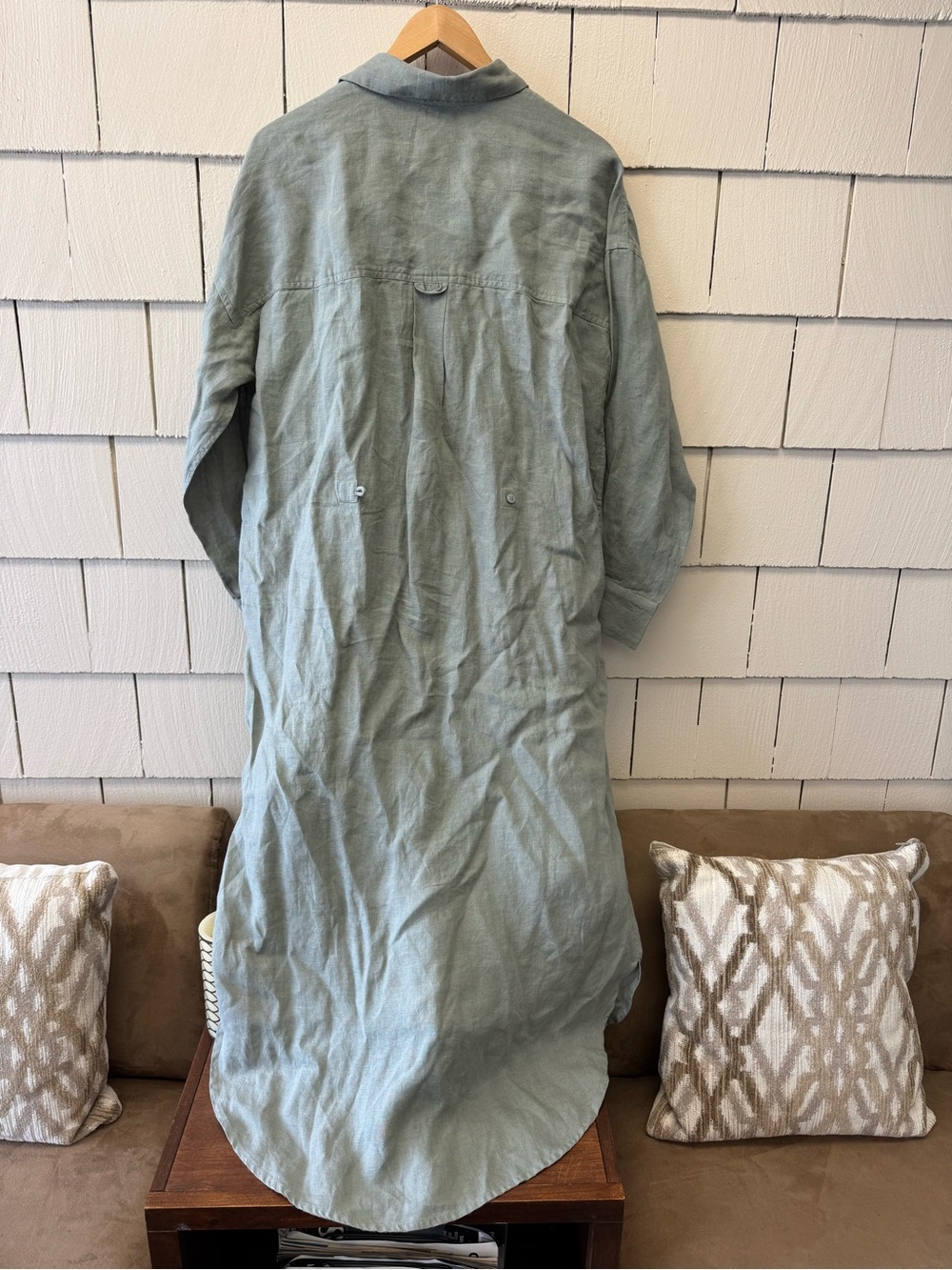 Mamene Florence Linen Shirt Dress Aloe Gray Green XS S Oversized Button Up - Picture 3 of 14